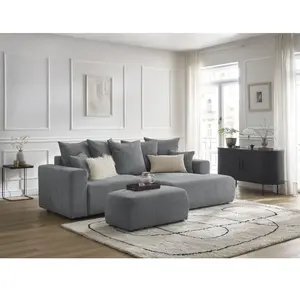 BOBOCHIC Canapé d'angle convertible coffre ATILLA tissu texturé avec pouf gris ... pas cher