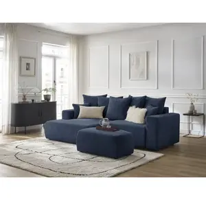 BOBOCHIC Canapé d'angle convertible coffre ATILLA tissu texturé avec pouf bleu ... pas cher