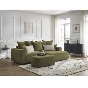 BOBOCHIC Canapé d'angle convertible coffre ATILLA tissu texturé avec pouf vert ... pas cher