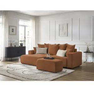 BOBOCHIC Canapé d'angle convertible coffre ATILLA tissu chiné avec pouf orange ... pas cher