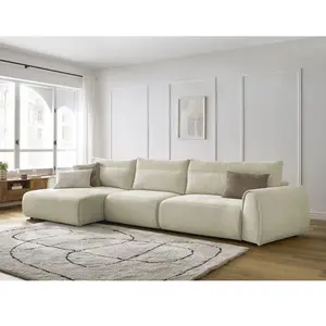 Canapé grand angle incurvé fixe ADEN Beige Angle gauche BOBOCHIC TU pas cher