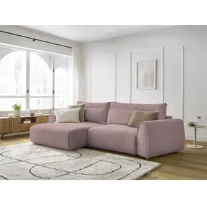 Canapé d'angle incurvé fixe ADEN rose  angle gauche BOBOCHIC 3 places