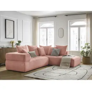 Canapé d'angle L fixe WHESLEY rose angle droit BOBOCHIC 4 places pas cher