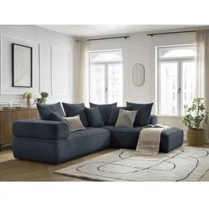 Canapé d'angle L fixe WHESLEY bleu foncé angle droit BOBOCHIC 4 places pas cher