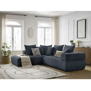 Canapé d'angle L fixe WHESLEY bleu foncé angle gauche BOBOCHIC 4 places pas cher