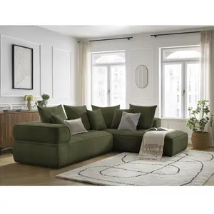 Canapé d'angle L fixe WHESLEY vert foncé angle droit BOBOCHIC 4 places pas cher