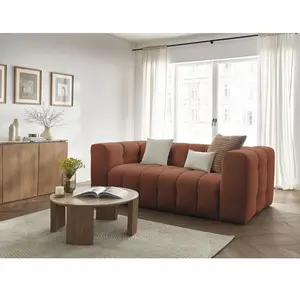 Canapé droit convertible 3 places CLOUD tissu lisse orange   BOBOCHIC pas cher