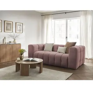 Canapé droit convertible 3 places CLOUD tissu lisse Rose   BOBOCHIC TU pas cher
