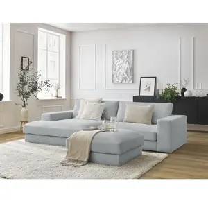 BOBOCHIC Canapé d'angle fixe compact LEONARD velours côtelé avec pouf gris clai... pas cher