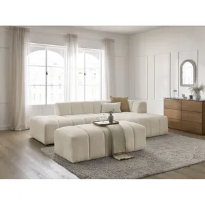 Canapé d'angle fixe modulable ANNECY tissu bouclette avec pouf Bobochic pas cher