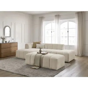Canapé d'angle fixe modulable ANNECY tissu bouclette avec pouf Bobochic pas cher