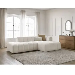 Canapé d'angle fixe modulable ANNECY tissu bouclette Bobochic pas cher