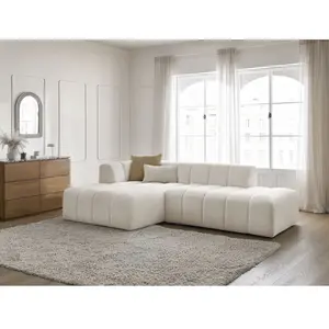 Canapé d'angle fixe modulable ANNECY tissu bouclette Bobochic pas cher
