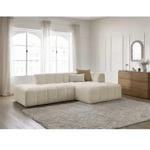 Canapé d'angle fixe modulable ANNECY tissu bouclette Bobochic pas cher