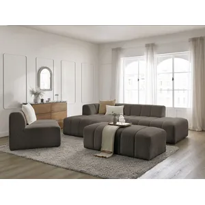 Canapé d'angle fixe modulable ANNECY tissu bouclette avec 1 chauffeuse 1 place et 1 pouf Bobochic pas cher