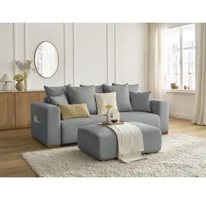 Canapé droit convertible SIDONIE tissu chiné avec pouf Bobochic pas cher