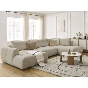 BOBOCHIC Canapé d'angle panoramique convertible FUJI tissu bouclette beige angl... pas cher