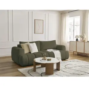 Canapé droit convertible 3 places FUJI tissu bouclette vert BOBOCHIC pas cher