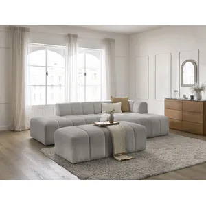 Canapé d'angle fixe modulable ANNECY tissu bouclette avec pouf Bobochic pas cher
