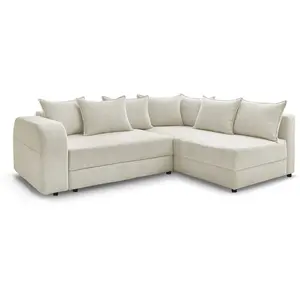 BOBOCHIC Canapé d'angle droit convertible BASILE en velours côtelé beige pas cher
