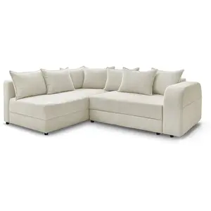 BOBOCHIC Canapé d'angle convertible gauche BASILE velours côtelé beige pas cher
