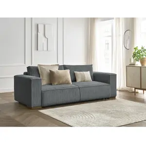 Canapé droit convertible coffre CHELSEA gros côtelé doux Bobochic pas cher