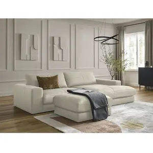 Canapé d'angle fixe LEONARD cuir de vache avec pouf Bobochic pas cher