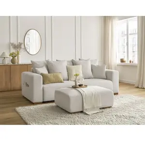 Canapé droit convertible SIDONIE tissu chiné avec pouf Bobochic pas cher