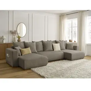 Canapé panoramique convertible coffre SIDONIE tissu chiné Bobochic pas cher