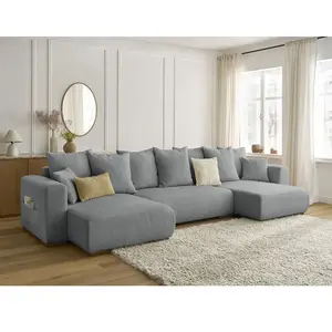 Canapé panoramique convertible coffre SIDONIE tissu chiné Bobochic pas cher