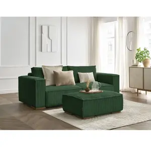 BOBOCHIC Canapé droit convertible coffre CHELSEA gros côtelé doux avec pouf ver... pas cher