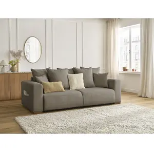 Canapé droit convertible SIDONIE tissu chiné taupe BOBOCHIC 3 places pas cher