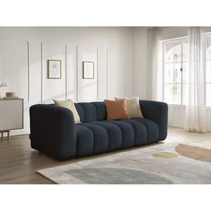 Canapé droit fixe 3 places TALIA tissu bouclette bleu foncé   BOBOCHIC pas cher