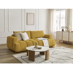 Bobochic canapé droit convertible 3 places fuji tissu lisse jaune FUJI pas cher
