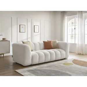 Bobochic canapé droit fixe 3 places talia tissu bouclette blanc TALIA pas cher