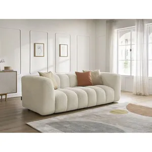 Bobochic canapé droit fixe 3 places talia tissu bouclette beige TALIA pas cher