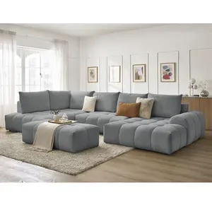 Bobochic canapé panoramique convertible coffre everest tissu chiné avec pouf gris foncé angle droit EVERESTVendu parbobochic-paris