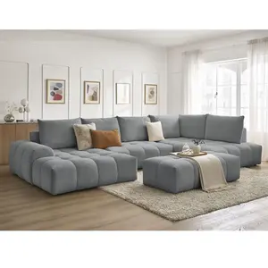 Bobochic canapé panoramique convertible coffre everest tissu chiné avec pouf gris foncé angle gauche EVERESTVendu parbobochic-paris