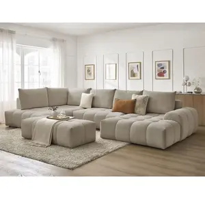 Comparateur de prix : Bobochic canapé panoramique convertible coffre everest tissu chiné avec pouf taupe  angle droit EVEREST