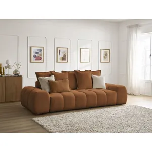 Bobochic canapé droit convertible coffre everest tissu chiné orange EVEREST pas cher
