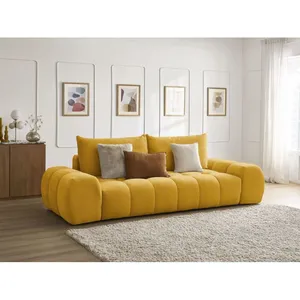 Bobochic canapé droit convertible coffre everest tissu texturé jaune EVEREST pas cher