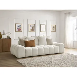 Bobochic canapé droit convertible coffre everest tissu chiné blanc EVEREST pas cher
