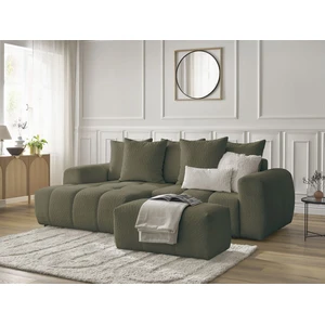 Canapé d'angle convertible coffre ROXELANE tissu bouclette avec pouf Bobochic pas cher
