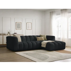 Bobochic canapé d'angle fixe talia tissu chiné noir angle droit TALIA pas cher