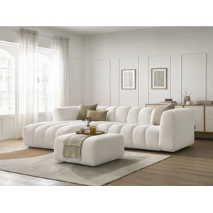 Bobochic canapé d'angle fixe talia tissu chiné avec pouf blanc  angle gauche TALIA pas cher