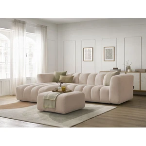 Bobochic canapé d'angle fixe talia tissu chiné avec pouf beige angle gauche TALIA pas cher