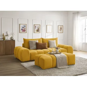 Canapé droit convertible coffre EVEREST tissu texturé avec pouf Bobochic pas cher