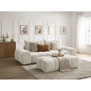 Comparateur de prix : Bobochic canapé droit convertible coffre everest tissu texturé avec pouf beige EVEREST