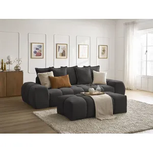 Canapé droit convertible coffre EVEREST tissu texturé avec pouf Bobochic pas cher
