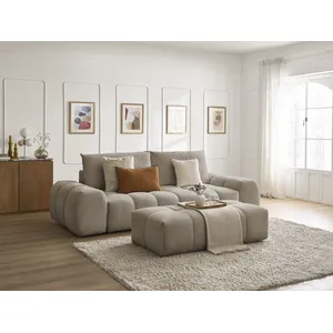 Canapé droit convertible coffre EVEREST tissu chiné avec pouf Bobochic pas cher